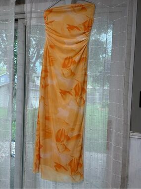 Strapless Yellow Floral Maxi Dress